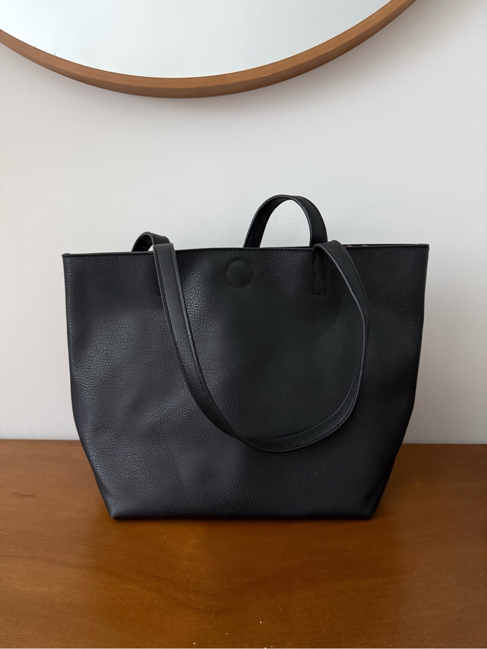 Classic Black Faux Leather Tote Bag